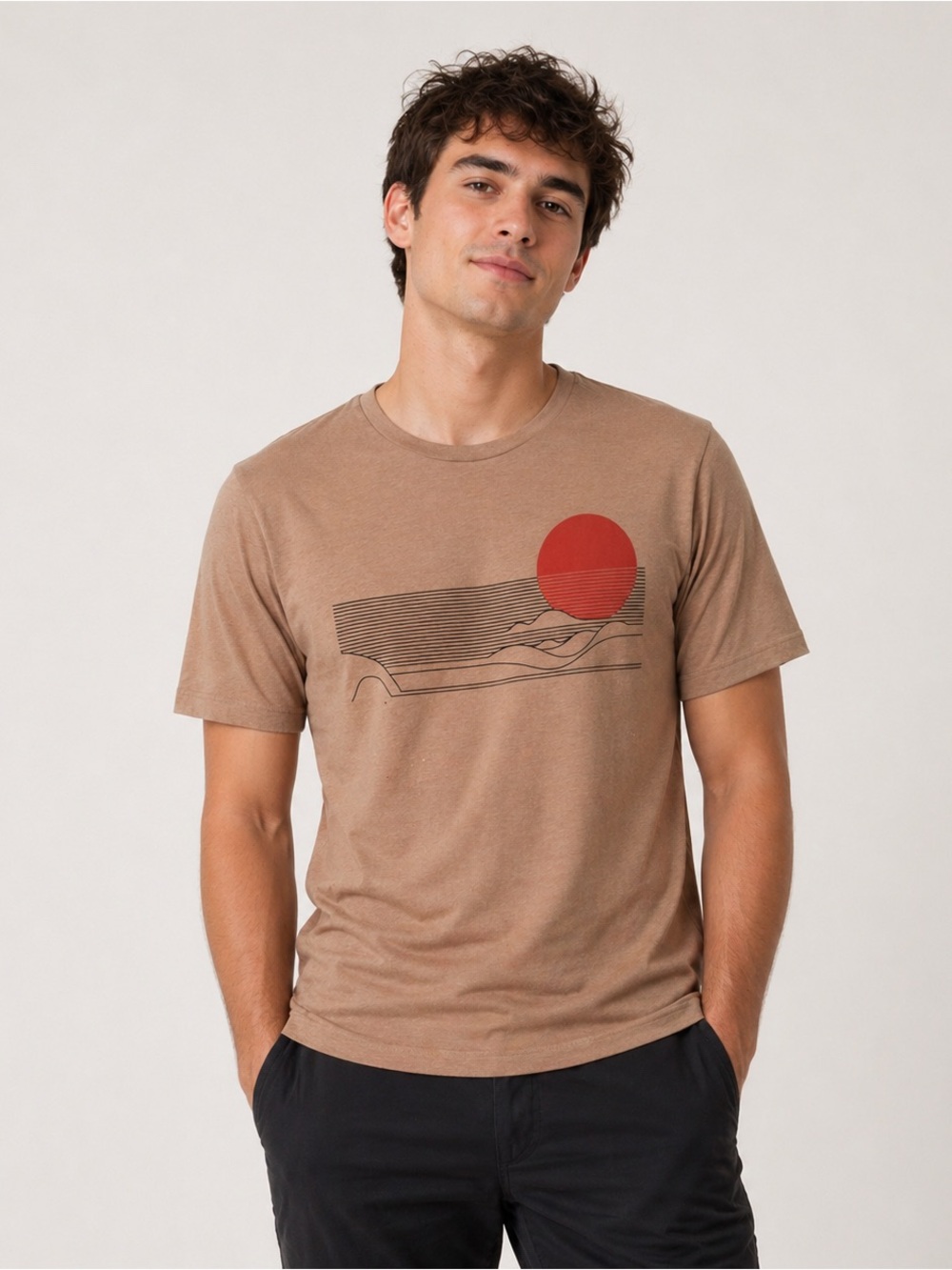 Goodfellow & Co Tan Graphic T-Shirt Mens Small Sunset Desert